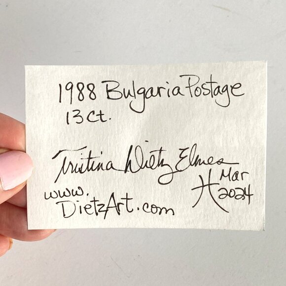 ACEO Original Collage 1980s Bulgaria Postage Stamp Art Tristina Dietz Elmes ATC - Picture 2 of 2